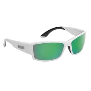 Razor Polarized Sunglasses Matte in White Frame with Amber Green Mirror Lens