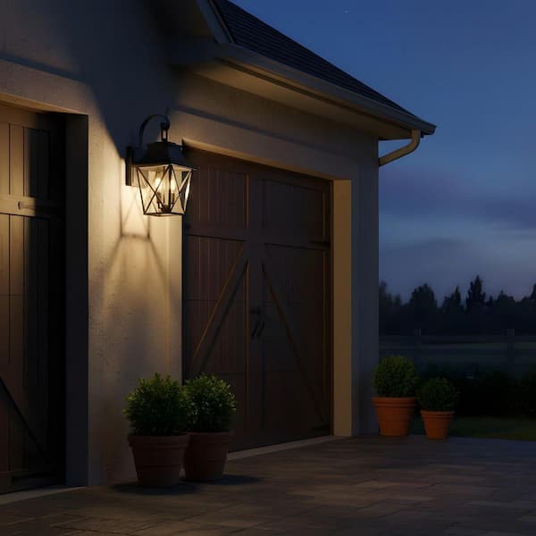15.9 in. 2-Light Black Industrial Style Outdoor Wall Sconce with Glass Shade, Bulb Not Included(2-Pack)