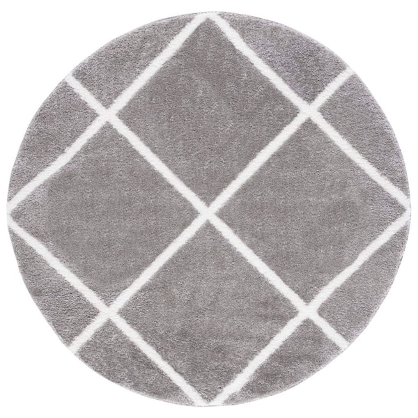 Tahoe Shag 7 ft. x 7 ft. Gray/White Diamond Abstract Round Area Rug