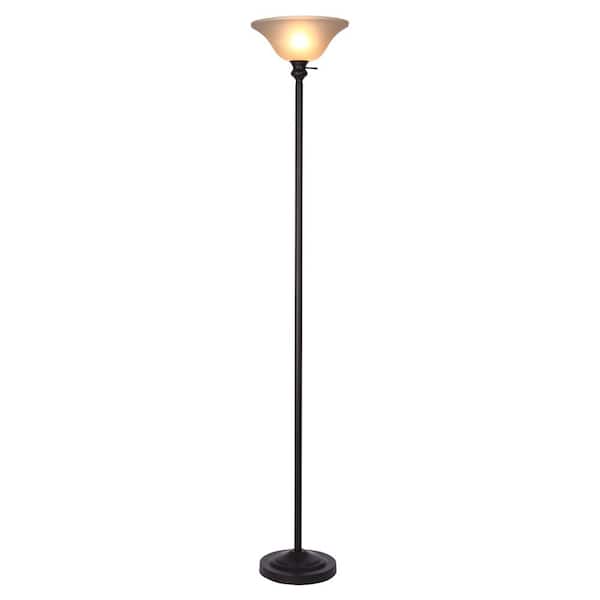 Hampton Bay 71.25 in. Bronze Torchiere Floor Lamp with Frosted Plastic Shade