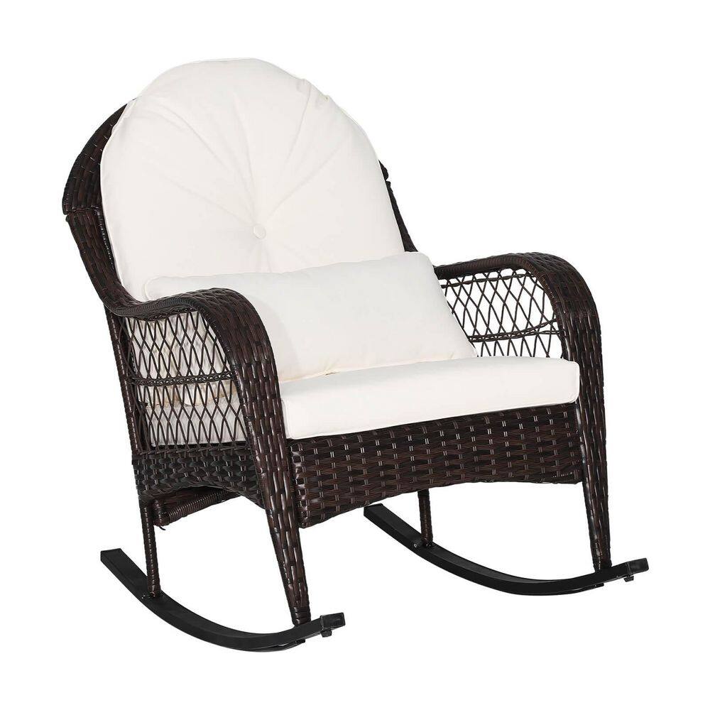 Mix Brown Wicker Outdoor Rocking Chair with Seat Back Cushion and Waist Pillow, White price history on PriceWatchPro