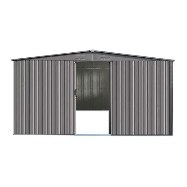 14 ft. x 12 ft. Two Functions Gray Outdoor Metal Storage Shed and Firewood Shed for Winter (168 sq. ft. )