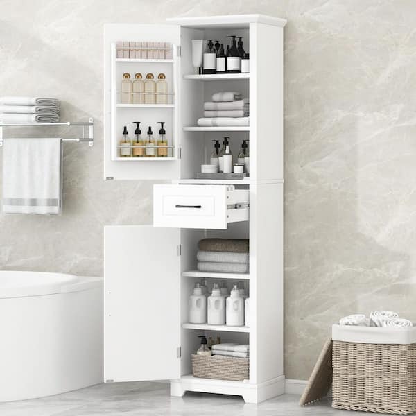 20 in. W x 11.8 in. D x 72.5 in. H White Freestanding Linen Cabinet with Door Shelve and Adjustable Shelves