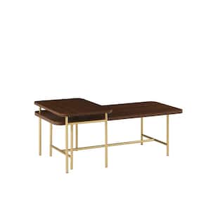 47.25 in. 2-Piece Dark Walnut/Gold Modern Metal and Wood Nesting Coffee Table Set