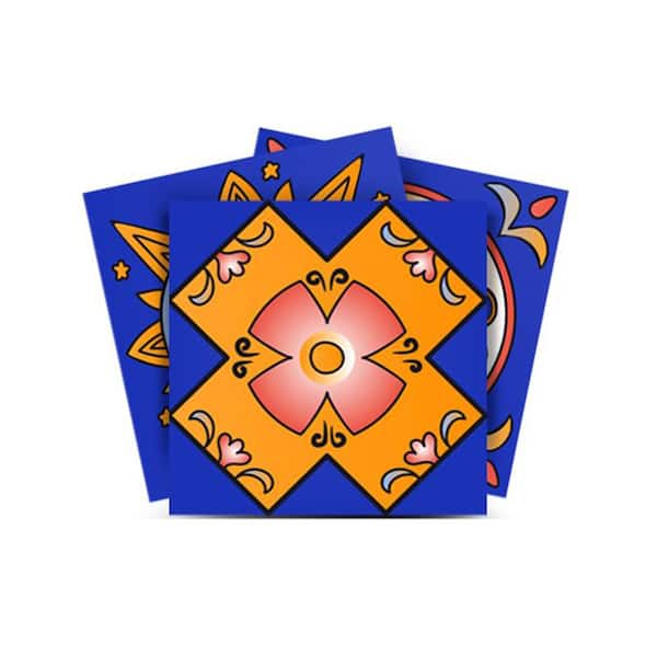 MI ALMA Blue and Orange M12 4 in. x 4 in. Vinyl Peel and Stick Tile (24 Tiles, 2.67 sq. ft./pack)