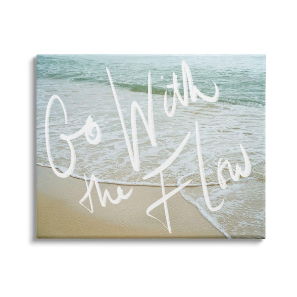 Stupell Industries "Go With the Flow Phrase Incoming Beach Tide" by Daphne Polselli Unframed Print Nature Wall Art 24 in. x 30 in.