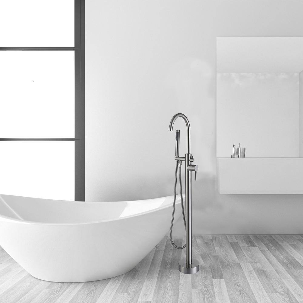 Brushed Nickel Freestanding Tub Faucet with Hand Shower