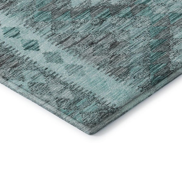 Mayfield Premium Machine Washable Abstract AMF1226 Teal 2 ft. 3 in. x 7 ft. 6 in. Runner Rug