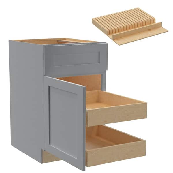 Newport 21 in. W x 24 in. D x 34.5 in. H Assembled Plywood Base Kitchen Cabinet in Pearl Gray with Knife Block LH