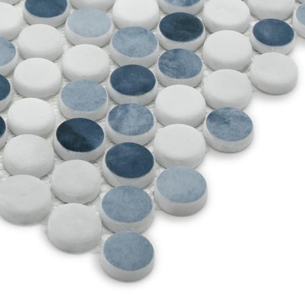 Penny Round Mixed Blue 6 in. x 6 in. Recycled Glass Cement Looks Floor and Wall Mosaic Tile (0.25 sq. ft. /Case)
