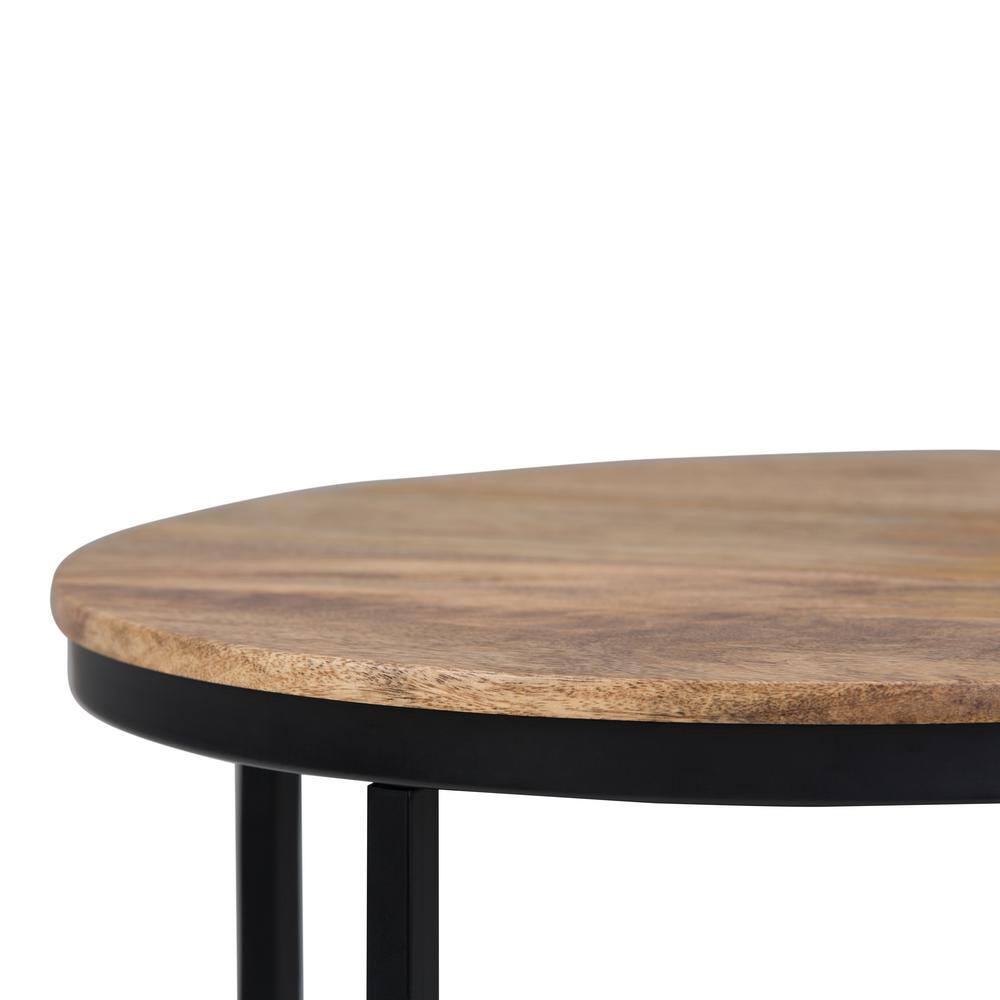 Simpli Home 18.5" Black Metal and Natural Wood Round Side Table