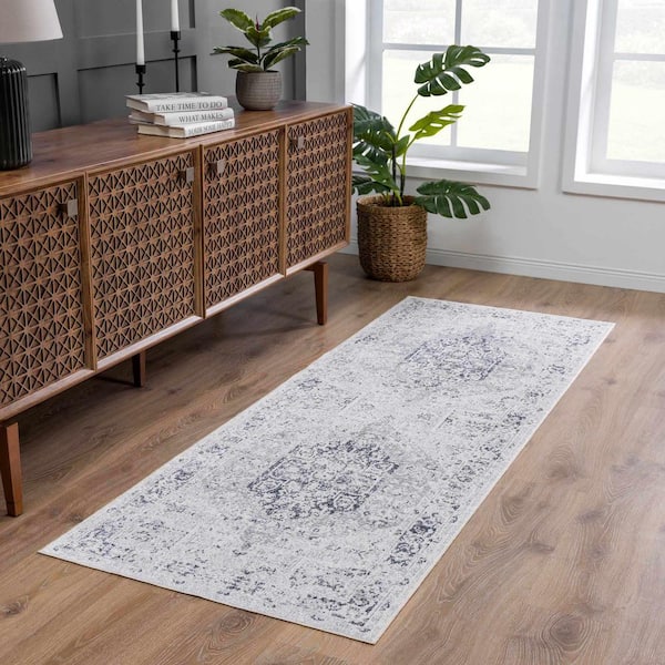 Akram 3 ft. X 10 ft. Cream, Antrasit Area Rug