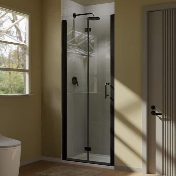 WELLFOR 30 in. W x 72 in. H BiFold Frameless Shower Door in Matte Black with Clear Glass