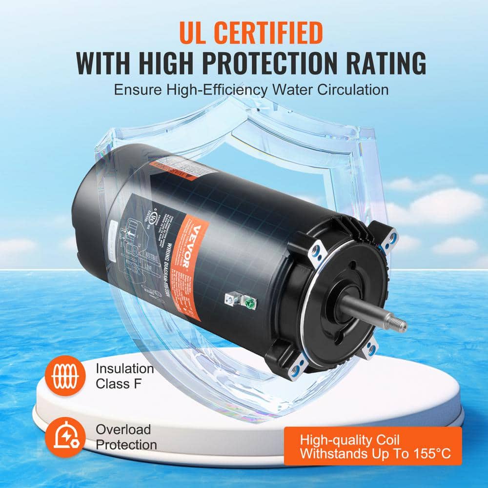 VEVOR Black Steel 1.5 HP Pool Pump Motor with 56J Frame