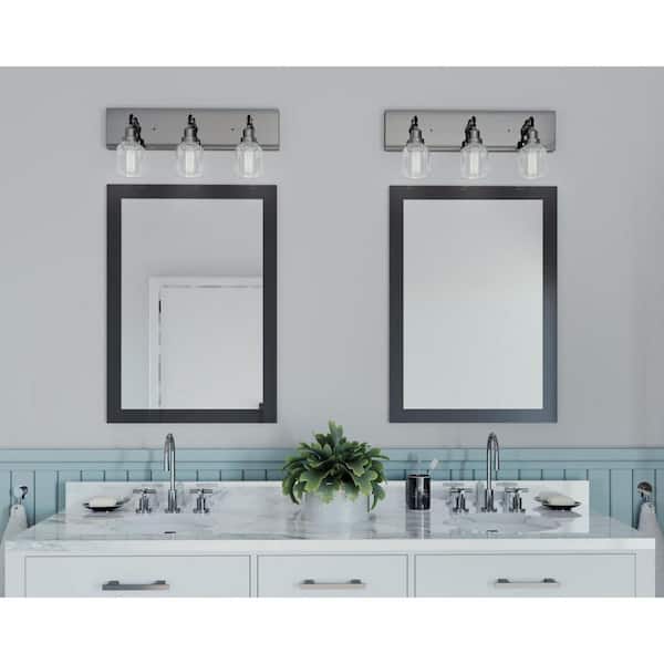Rushton Collection 3-Light Brushed Nickel Clear Glass Farmhouse Bath Vanity Light