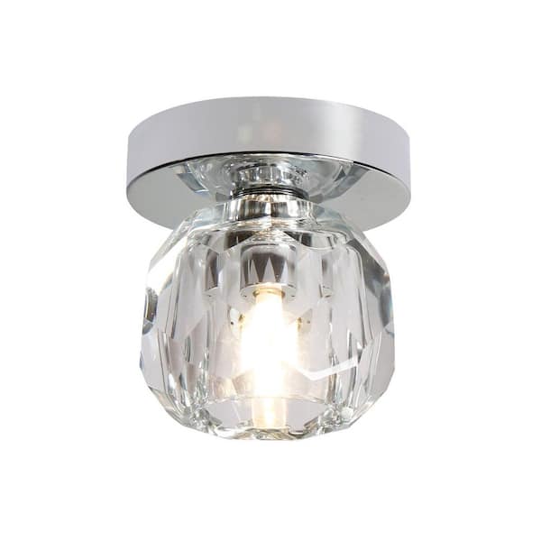 5 in. 1-Light Chrome Flush Mount Ceiling Light with Ball Crystal Shade, G9 Bulb Base