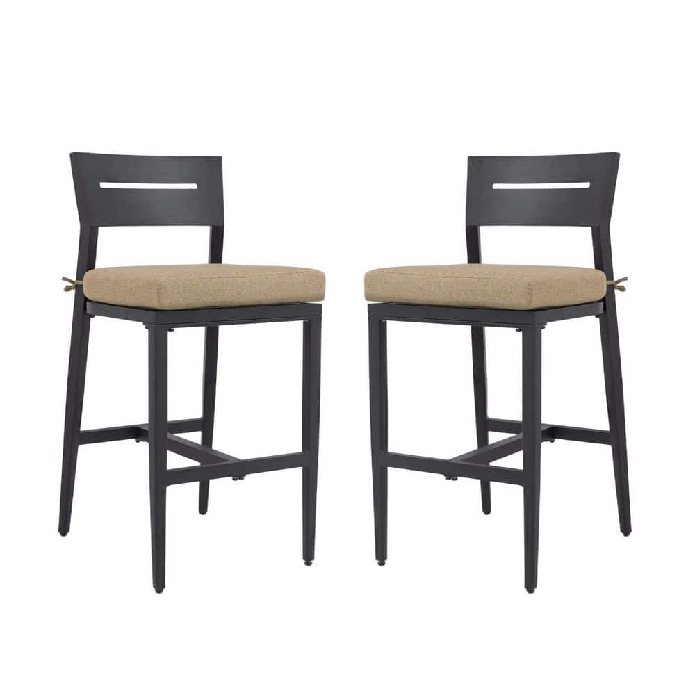 Modern Black Aluminum Outdoor Bar Stool with Brown Cushion, Ergonomic Backrest, Tapered Legs, Footrest(2-Pack) price history on PriceWatchPro