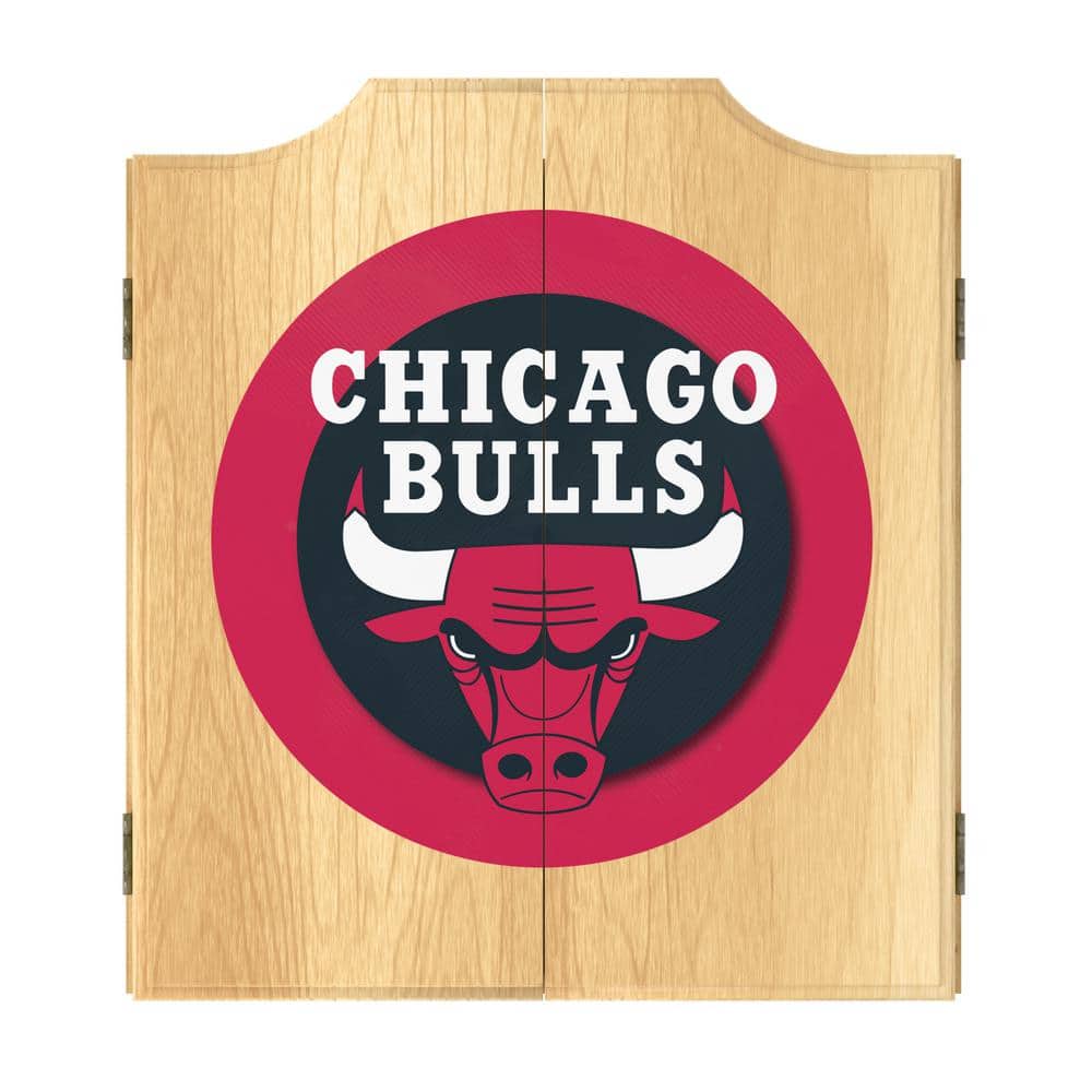 Chicago Bulls Logo 20.5 in. Dart Board with Cabinet, Darts and Scoreboards
