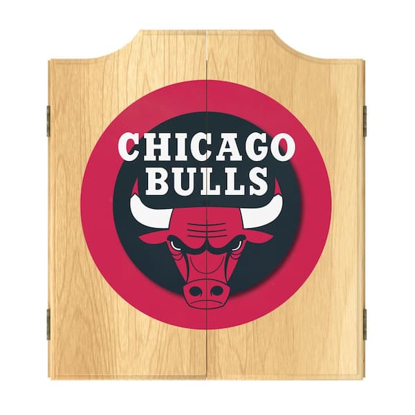 Unbranded Chicago Bulls Logo 20.5 in. Dart Board with Cabinet, Darts and Scoreboards