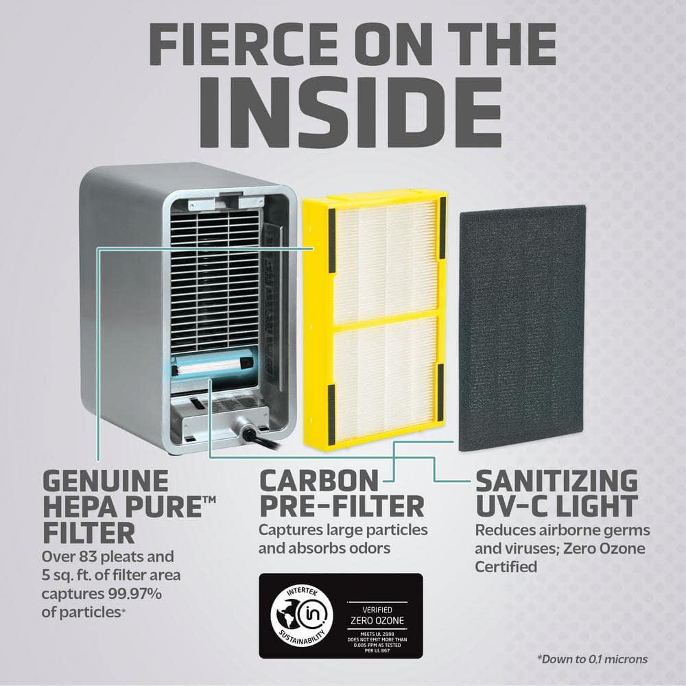Gray Tabletop HEPA Air Purifier with Odor Absorbing Filter