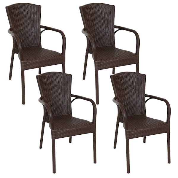 Sunnydaze Segesta Wenge Plastic Indoor Outdoor Patio Armchair (Set of 4)