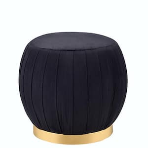 Zinnia Ottoman in Black Velvet & Gold