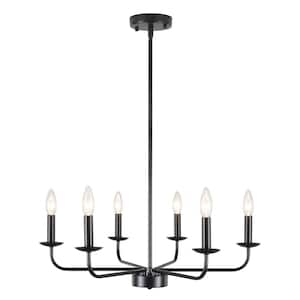 6-Light Rustic Black Candlestick Hanging Island Linear Chandelier Pedant Light for Kitchen Island