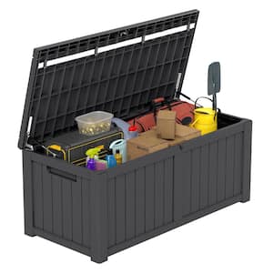 120 Gal. Outdoor Patio Deck Box, Large Weatherproof Resin Storage Box, Dark Gray