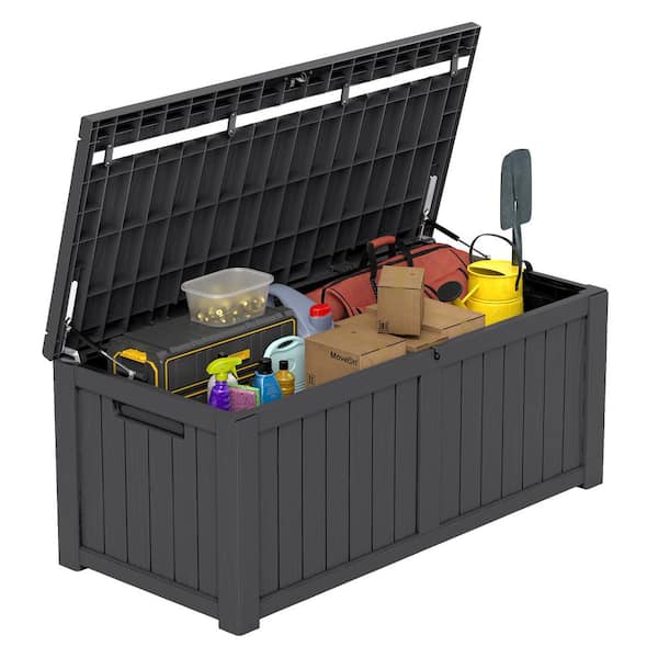 DEXTRUS 120 Gal. Outdoor Patio Deck Box, Large Weatherproof Resin Storage Box, Dark Gray