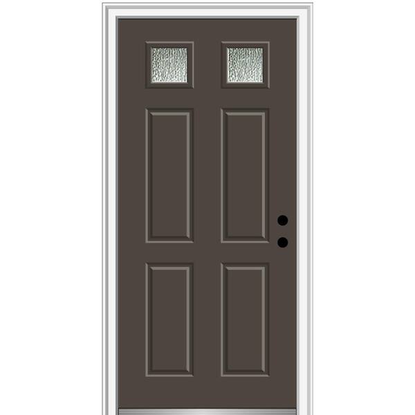 MMI Door 34 in. x 80 in. Left-Hand/Inswing Rain Glass Brown Fiberglass Prehung Front Door on 6-9/16 in. Frame