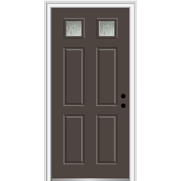 MMI DOOR Rain Glass 34 in. x 80 in. Left-Hand/Inswing Painted Brown Fiberglass Prehung Front Door on 4-9/16 in. Frame