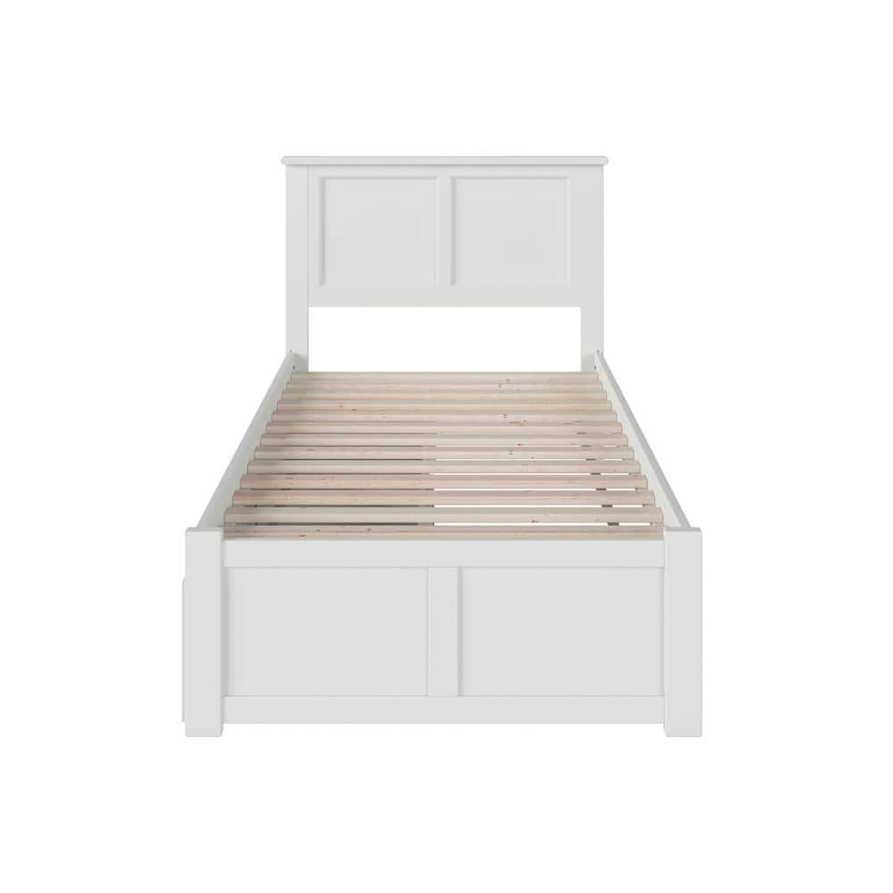 White Twin Wood Platform Bed with Storage Drawers