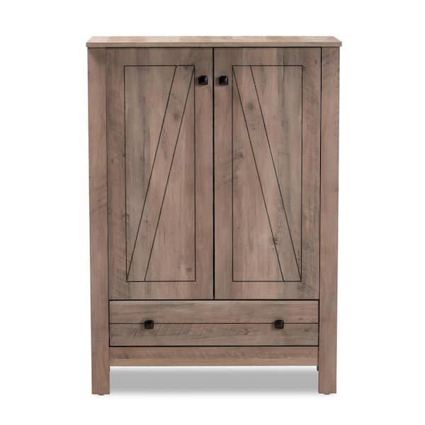 Baxton Studio 44.9 in. H x 31.5 in. W Brown MDF Shoe Storage Cabinet