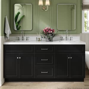 Hamlet 73 in. W x 22 in. D x 36 in. H Bath Vanity in Black with Pure White Quartz Top