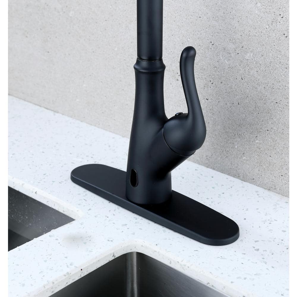 Matte Black Touchless Kitchen Faucet with Pull-out Spray