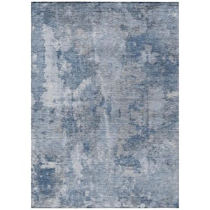 Blue 8 ft. x 10 ft. Woven Abstract Rectangle Indoor/Outdoor Area Rug