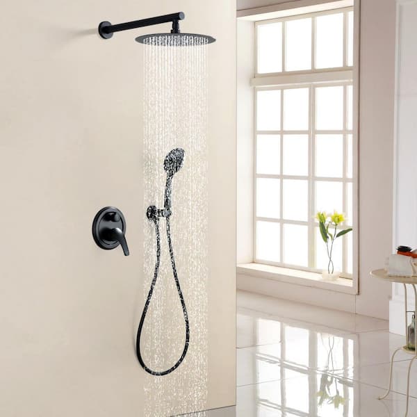 Single Handle 5-Spray High Pressure Shower Faucet with 12 in. Rain Shower Head in Black (Valve Included)