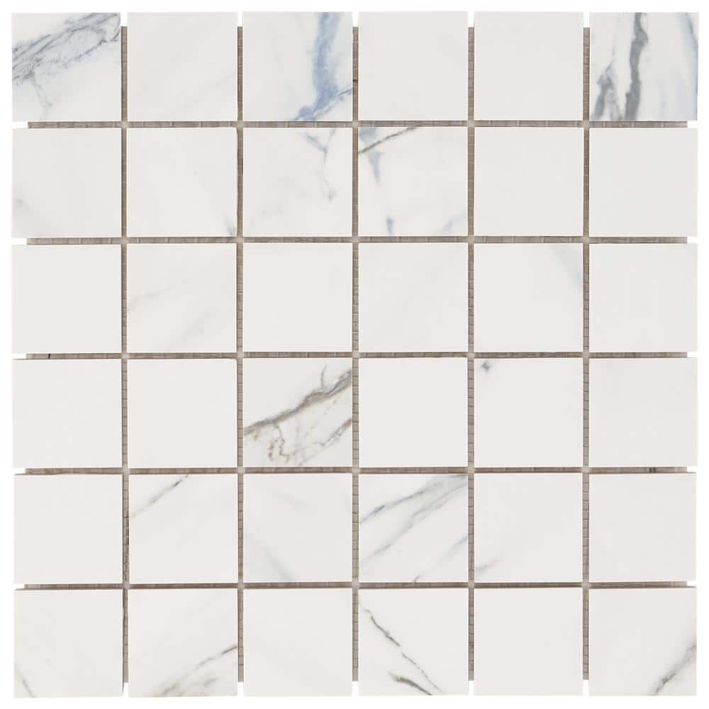 Calacatta Indigo 2" x 2" Porcelain Grid Mosaic Tile Sheet