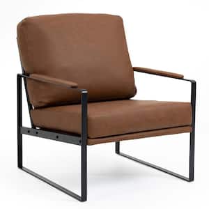 Ayume Faux Leather with Black Iron Legs Accent Chair in Brown