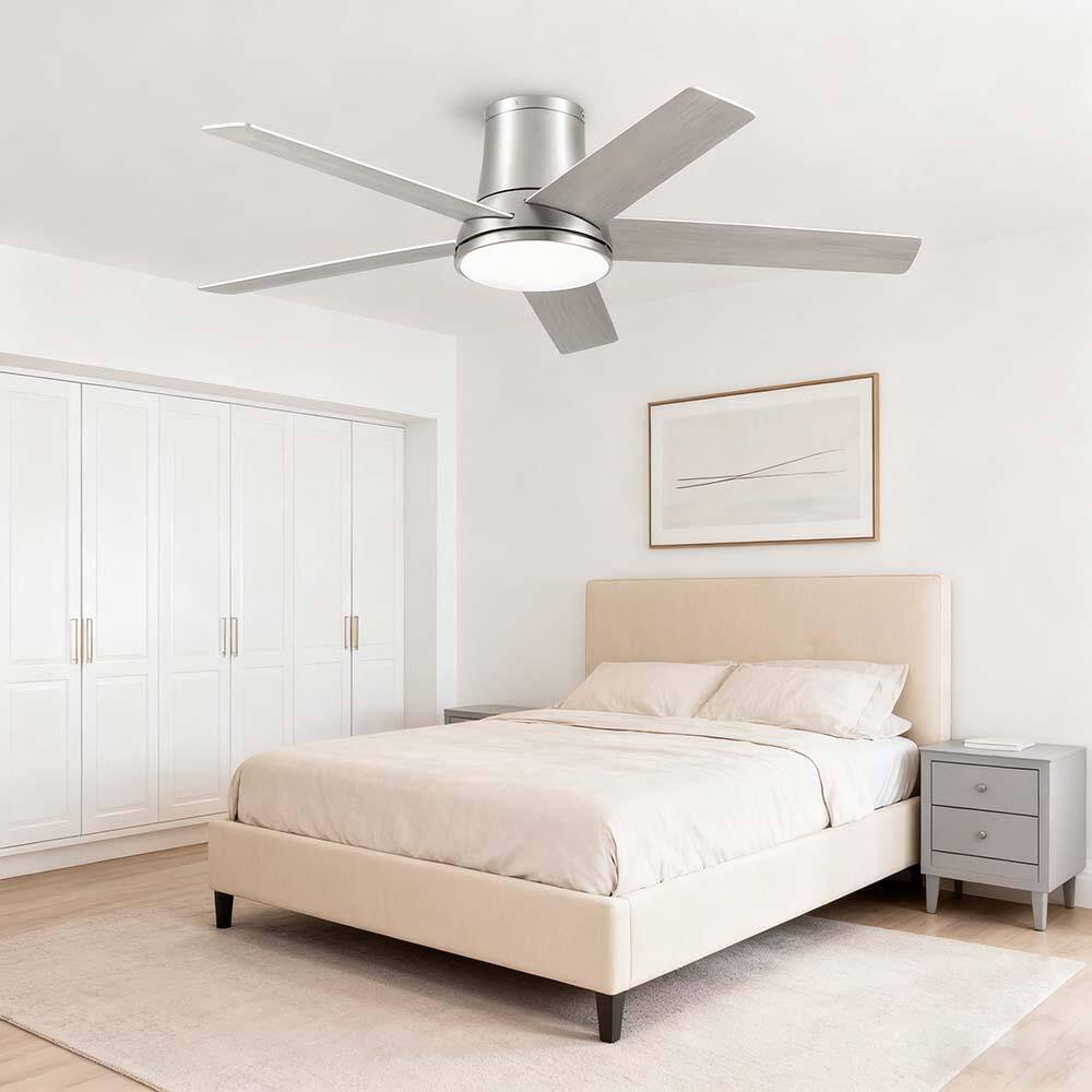 Amice 52 in. Indoor Brushed Nickel Standard Flush Mount Ceiling Fan with Integrated LED, Remote and Reversible Motor price history on PriceWatchPro