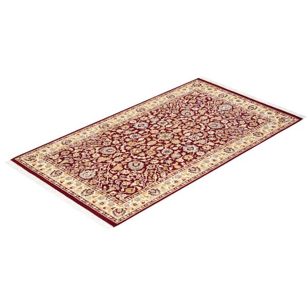 Mogul Traditional Red 3 ft. 1 in. x 5 ft. 5 in. Oriental Area Rug