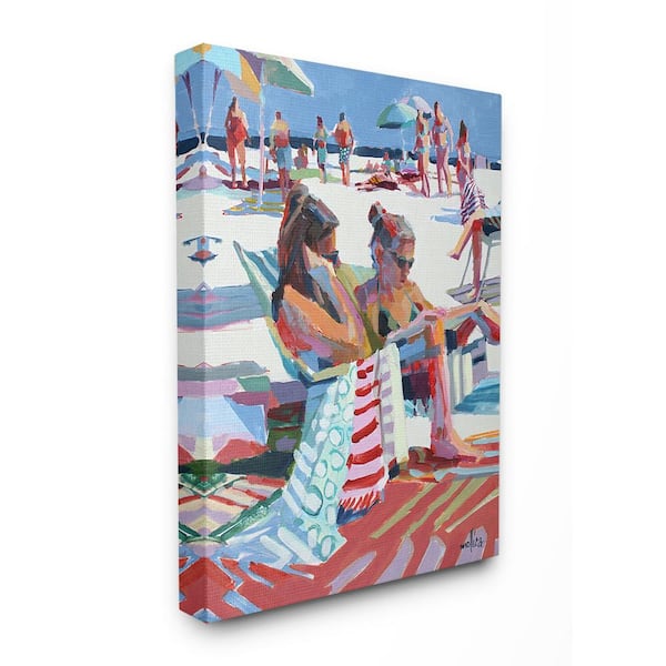 24 in. x 30 in. "Bright Colored Painting Girls Reading at the Beach" by Patti Mollica Canvas Wall Art