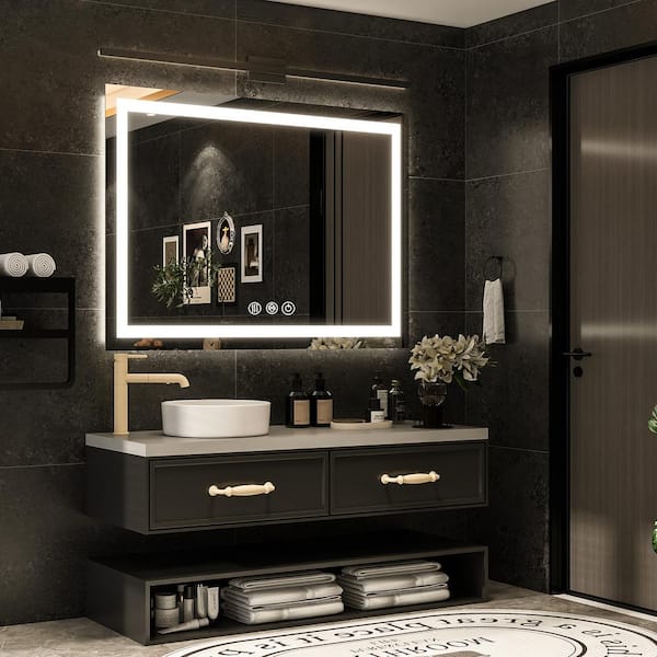 54.7 in. W x 29.9 in. H Rectangular LED Light Anti-Fog Frameless Wall Bathroom Vanity Mirror