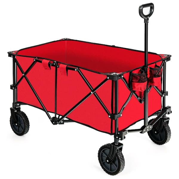 37.5 in. Collapsible Outdoor Utility Wagon Cart 180 lb Capacity All Terrain Wheels Adjustable Handle Red