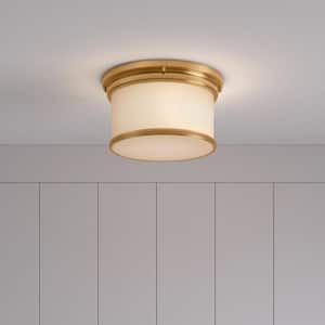 Summerlake 9.5 in. 1-Light Brushed Gold Drum Flush Mount with Frosted Glass Shade and No Bulbs Included 1-Pack