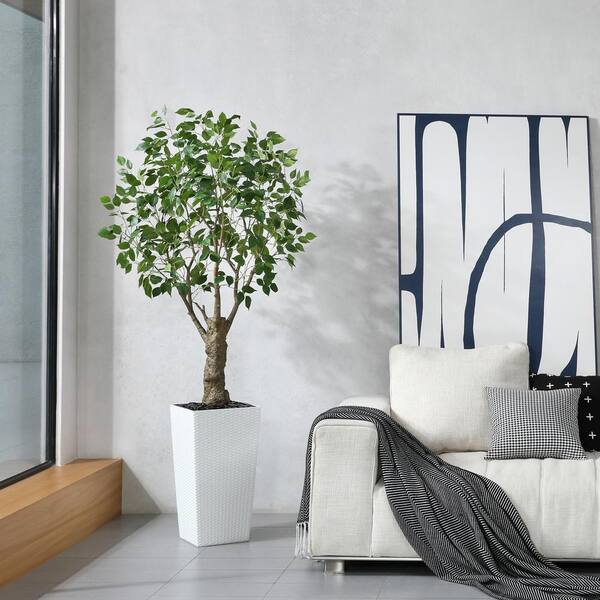 Artificial Tree in Modern Swirl Pattern Planter, Fake 2024 Ficus Silk Tree, Artificial Plant for Indoor and Outdoor Home Decoration