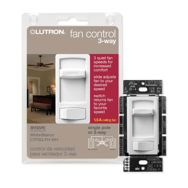 Lutron Skylark Contour Fan Control, Quiet 3-Speed, 1.5-Amp/Single-Pole or 3-Way, White (CTFSQ-FH-WH)