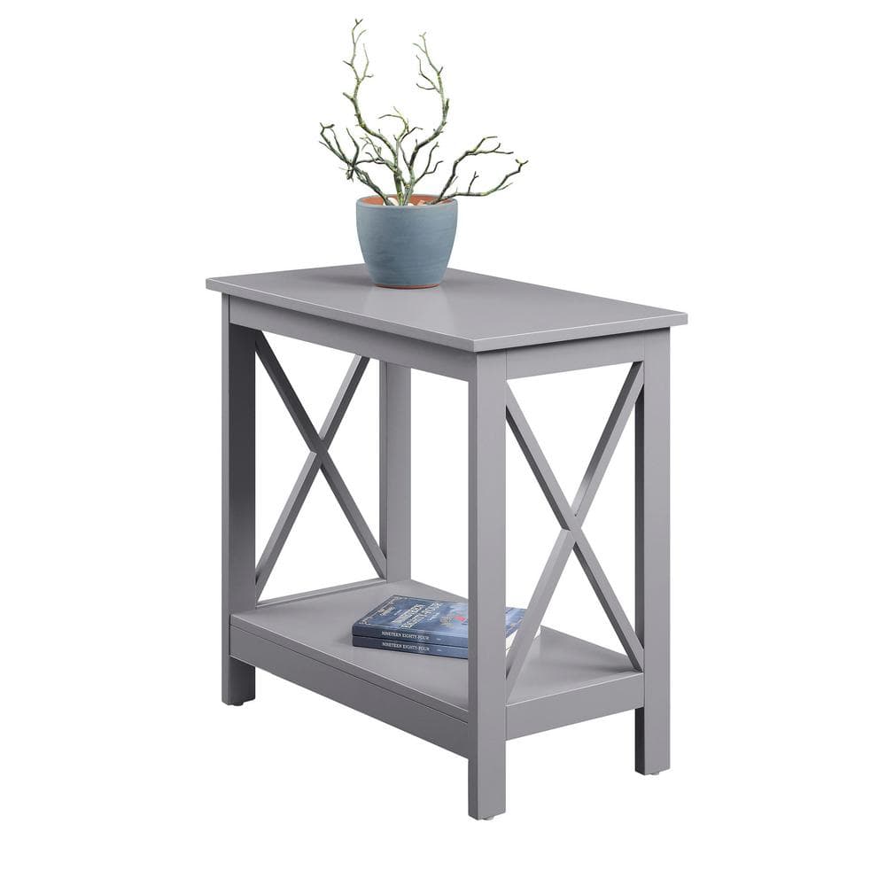 Oxford Gray Slim Chairside End Table with Dual Open Shelving