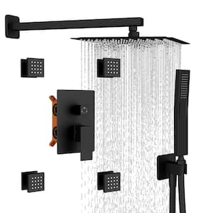 Single-Handle 3-Spray Shower Faucet Handheld Shower Combo Kit with 4-Body Jets and Shower Head in Black with Valve