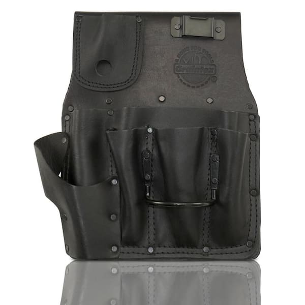 6-Pocket Black Top Grain Leather Right Handed Drywall Pouch with Ambassador Series